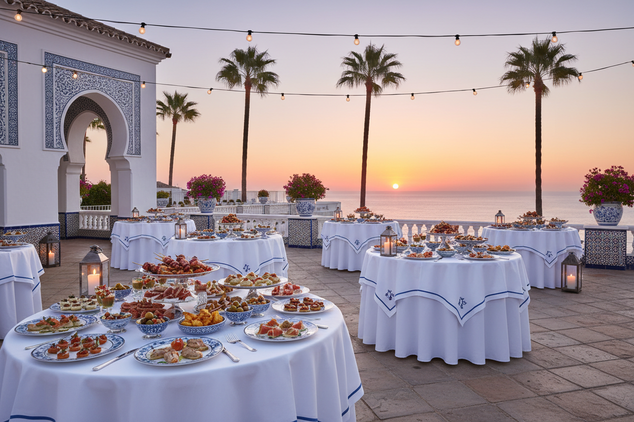 diner de fin d'année à la costa blanca dans une terrasse avec des amuse bouche 