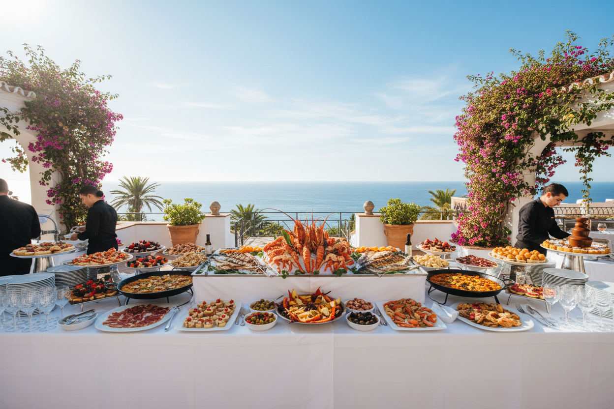 weeding planner preparing an event buffet in costa blanca 